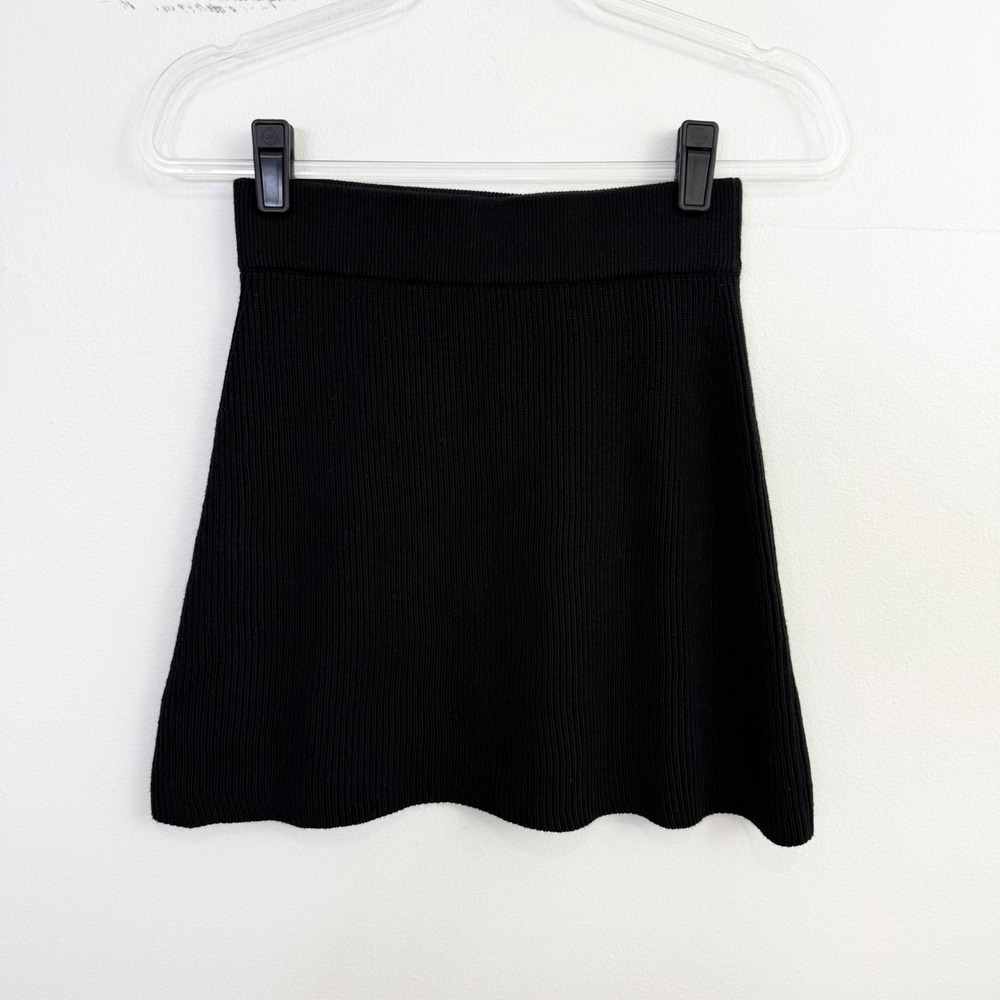 Sézane Naella Ribbed Merino Wool Blend Knit Mini Skirt Black Size Small - Picture 3 of 7